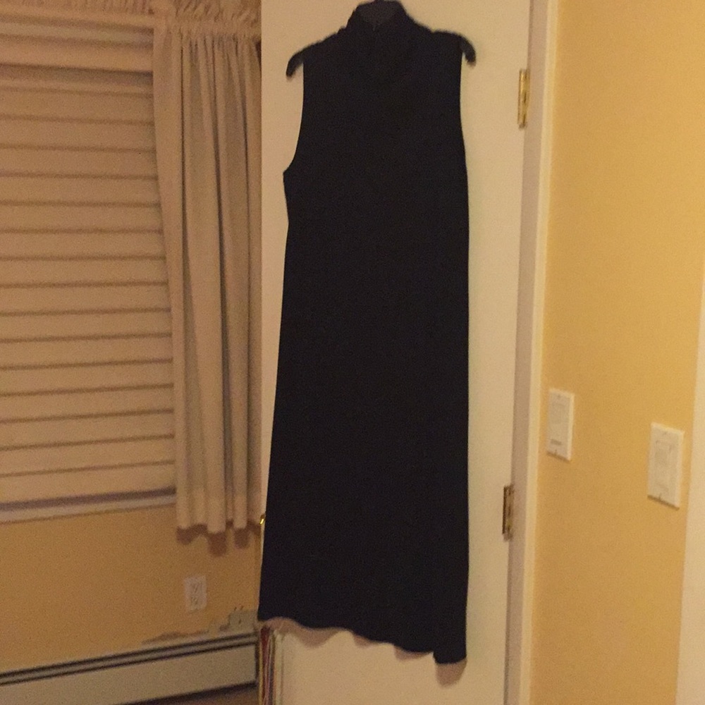 Black Knit Turtleneck Tee Length Dress